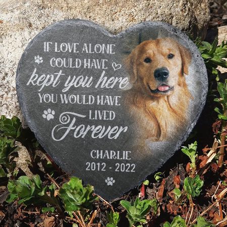 Custom Heart-Shaped Pet Memorial Stone with Photo – Personalized Tribute for Dog Loss, Garden Grave Marker